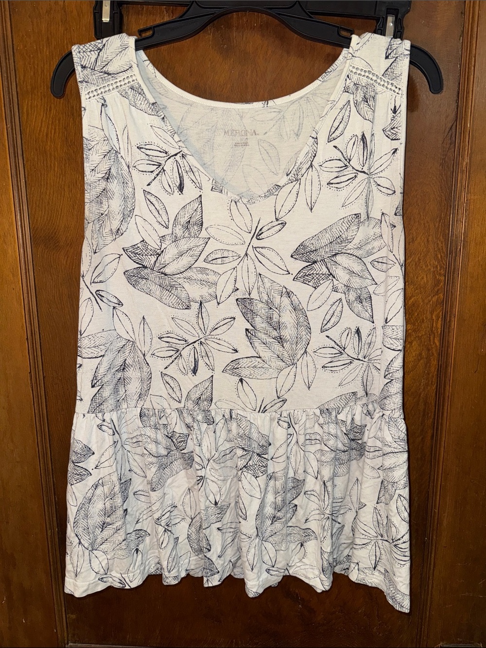 Merona White Tank with Navy Leaf Sketch Peplum